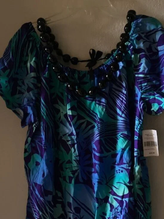 HILO HATTIE HAWAIIAN ORIGINAL ALOHA BLOUSE PEASANT FLOWER MADE IN HAWAII NWT L - Picture 5 of 9